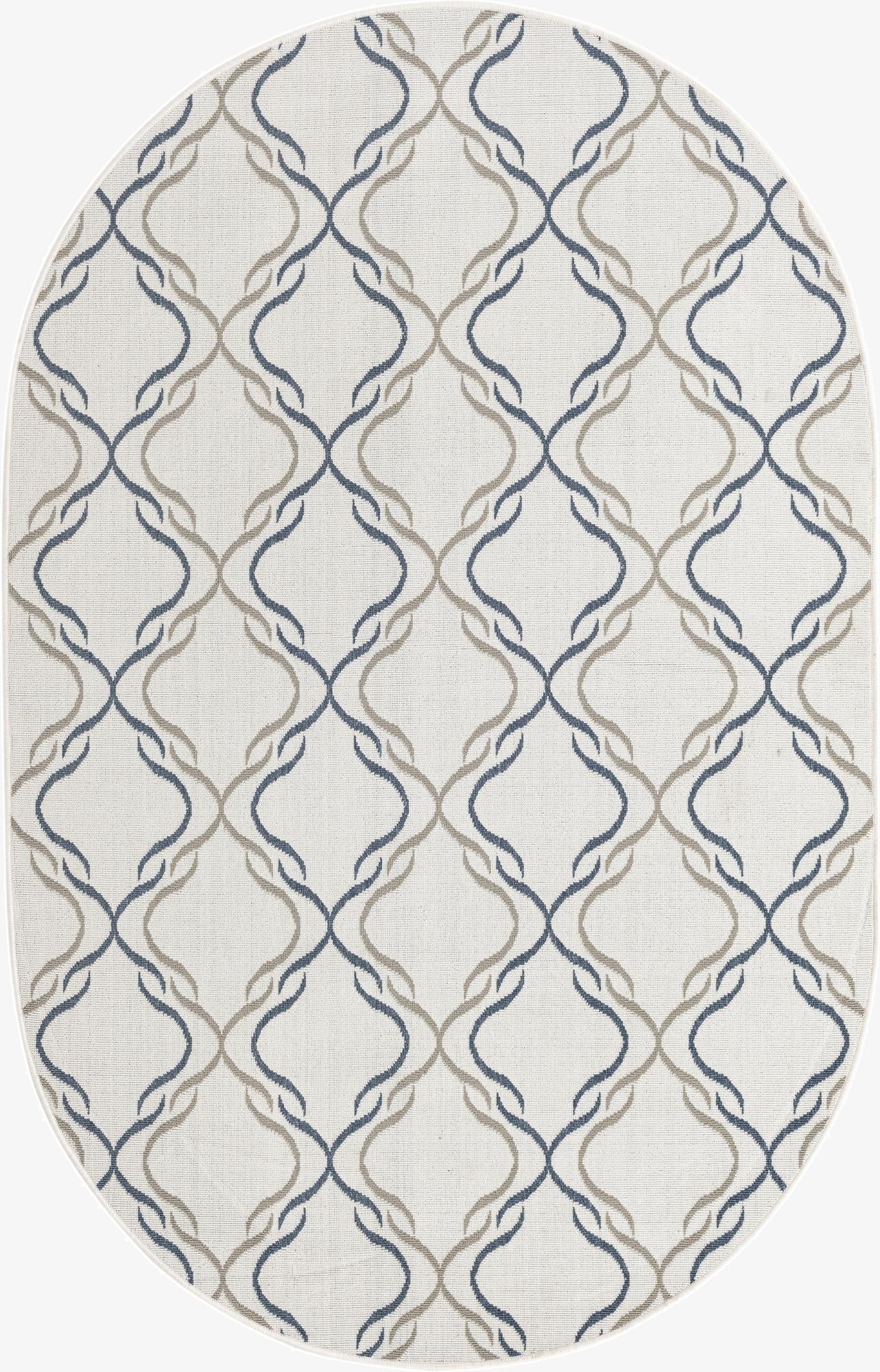  5' 3 x 8'  Washable Lattice Indoor / Outdoor Oval Rug