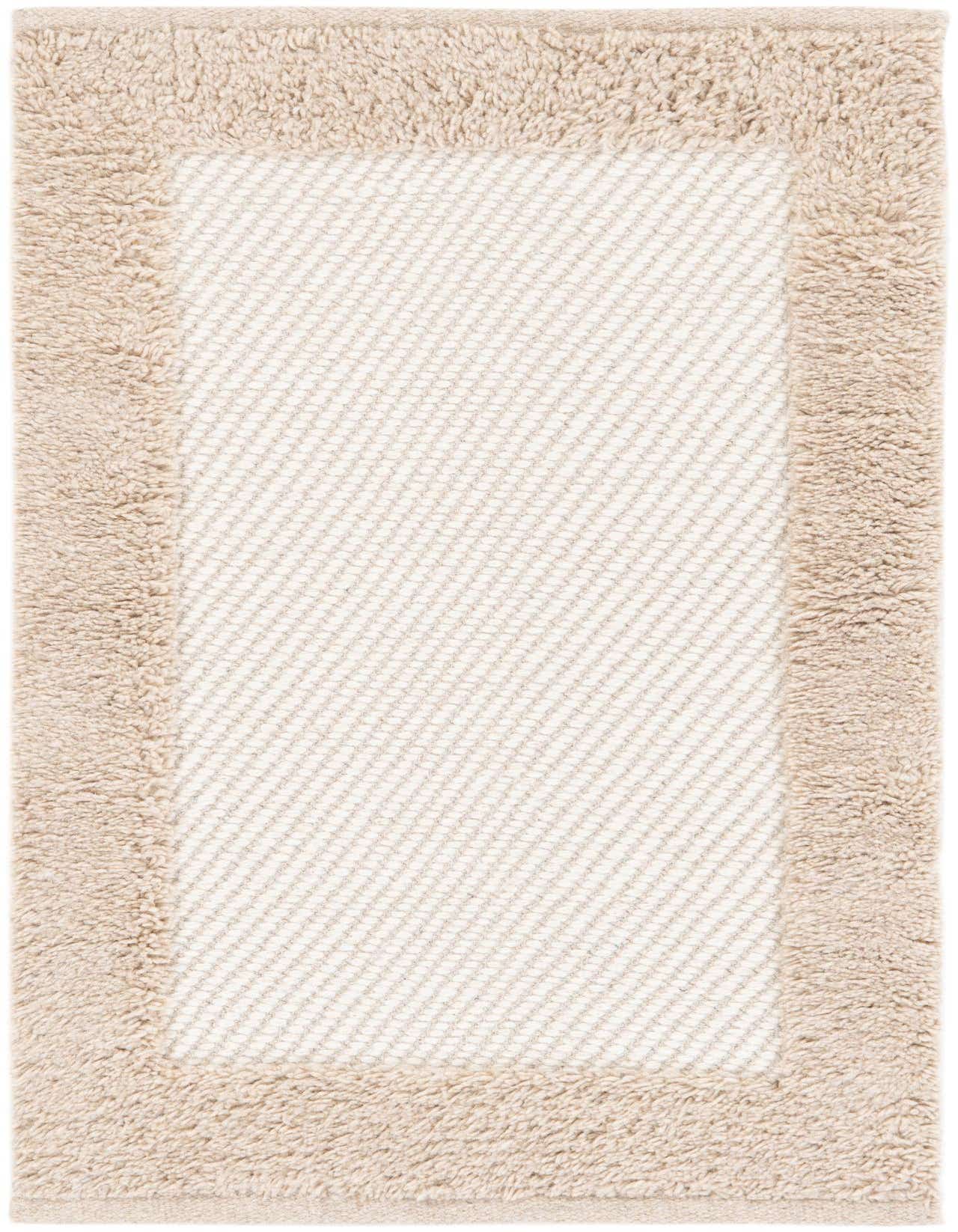 A 2x3 rectangular modern rug with a creamy white center and a textured ivory border, perfect for a kitchen or entryway.