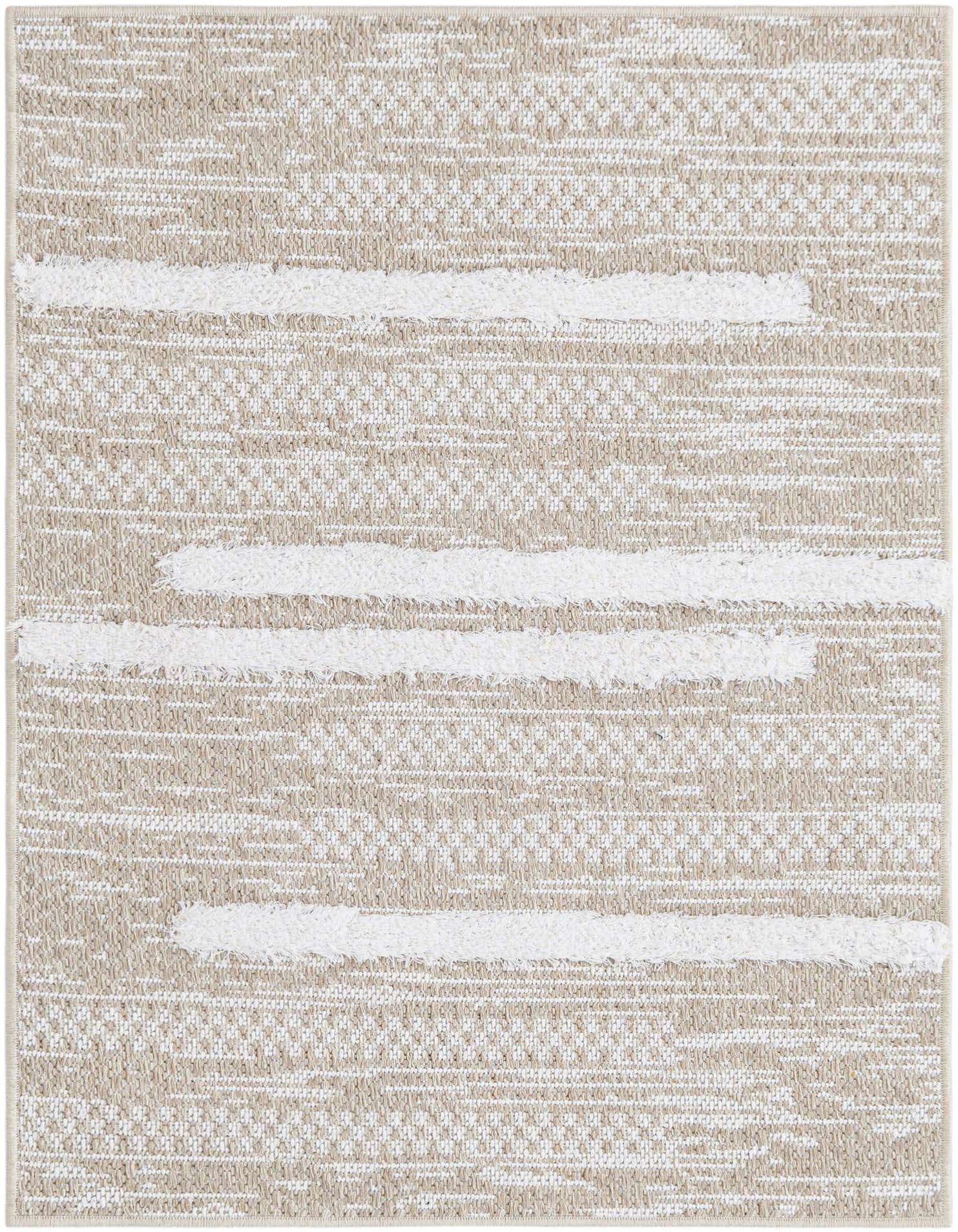 A 2x3 rectangular Rugs.com Abbey rug featuring a modern stripe pattern in ivory and cream, with textured high and low pile.
