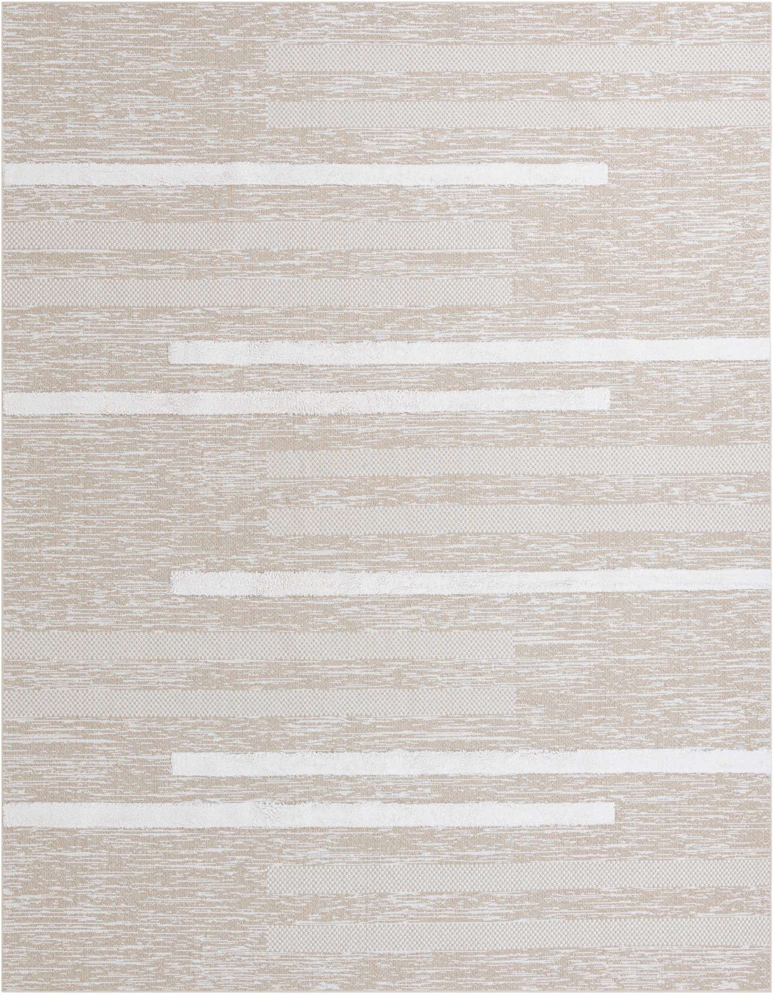 A 9x12 rectangular Rugs.com Abbey rug featuring a modern stripe pattern in ivory and cream tones.
