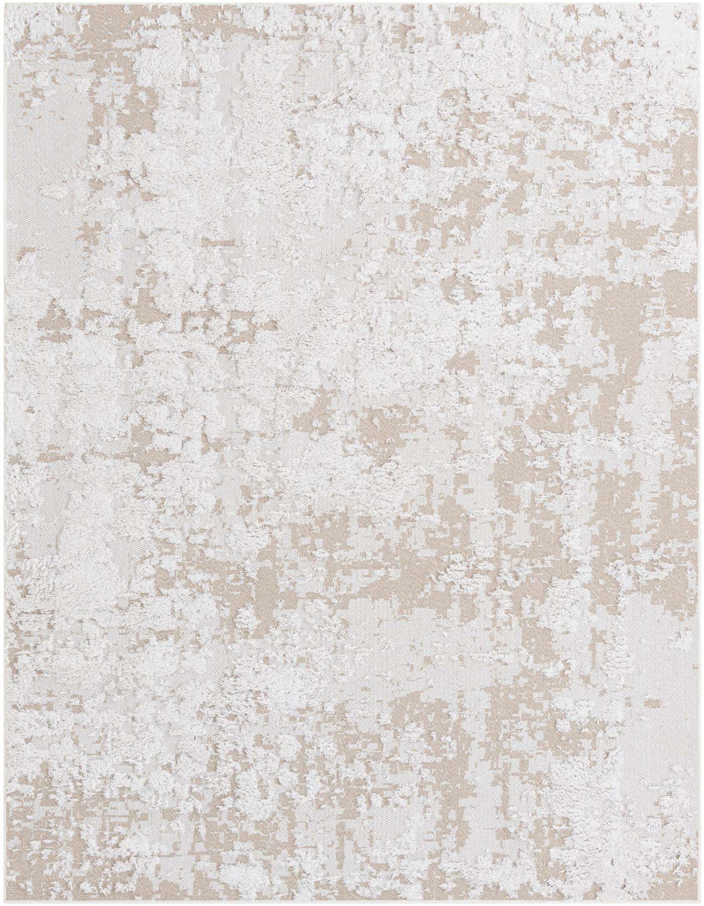 A 6x9 rectangular ivory and cream rug with an abstract, textured pattern, suitable for a modern living room.