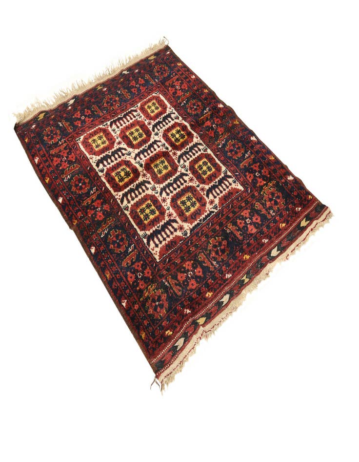 Detail image of  3' 10 x 4' 10  Hand Knotted Afghan Akhche Wool Rug