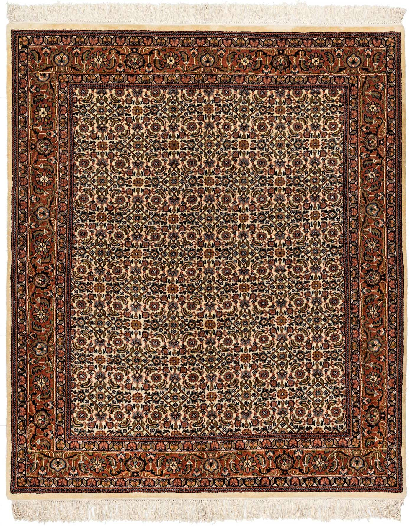 A 4x6 rectangular Bidjar rug featuring a traditional Oriental pattern in ivory, cream, and white with a detailed rust-colored border.