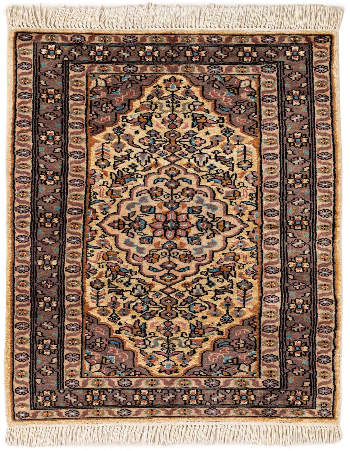 A 3x4 rectangular Bokhara rug featuring a traditional Oriental pattern in ivory, cream, and multi-color floral motifs with a dark border.