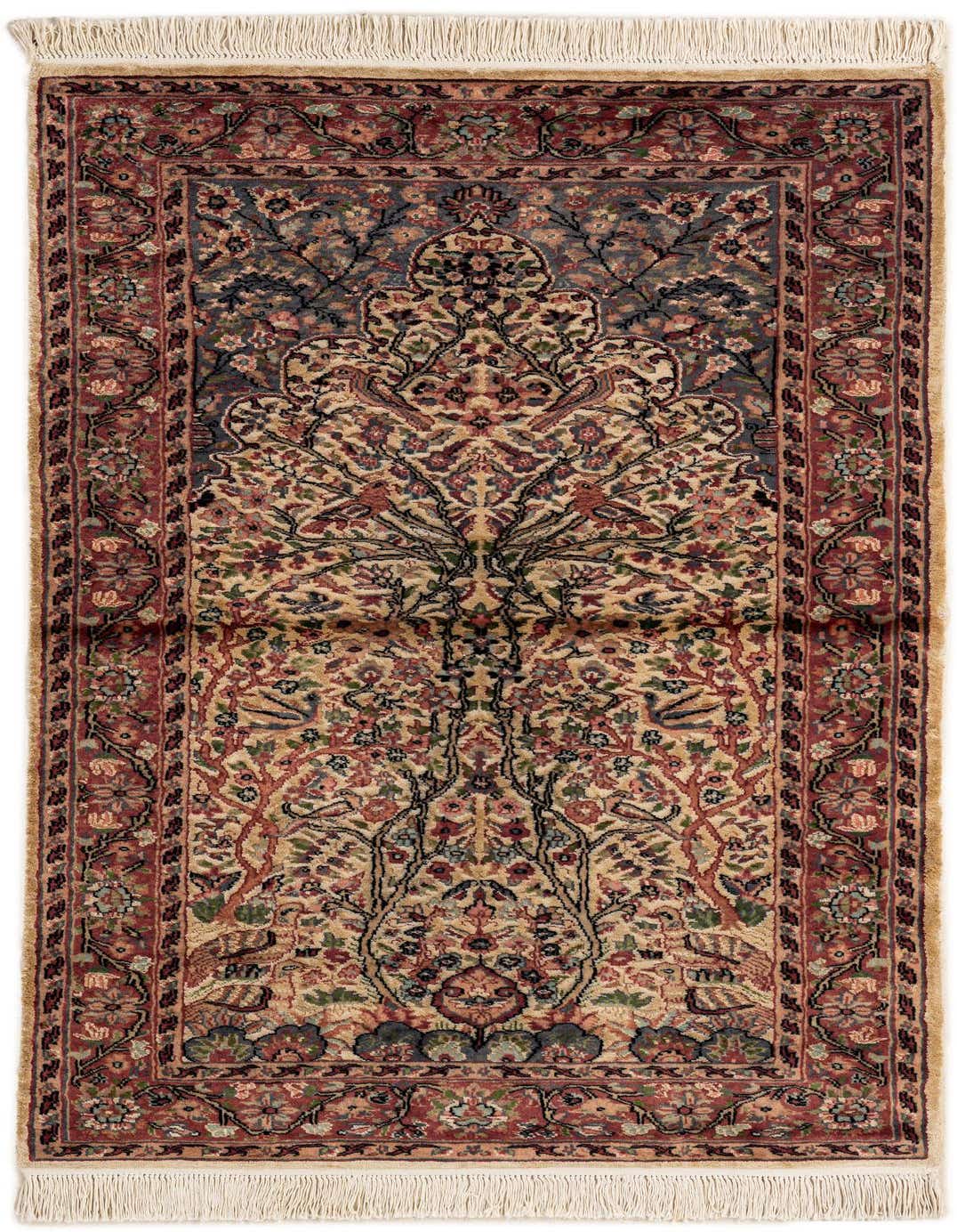 A 3x5 rectangular ivory and cream Bokhara rug with a traditional tribal pattern featuring a tree of life design and floral motifs.