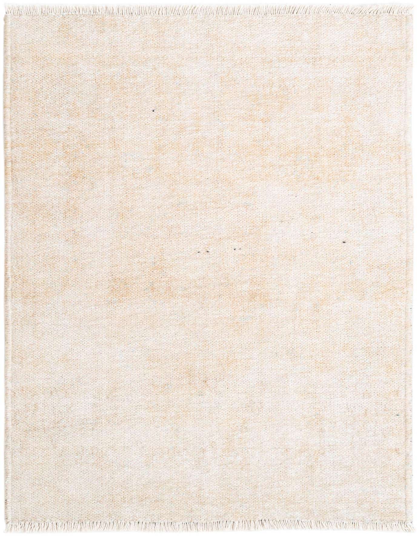 A rectangular 2x3 ivory and cream chenille rug with a high pile and fringed edges, suitable for indoor use.