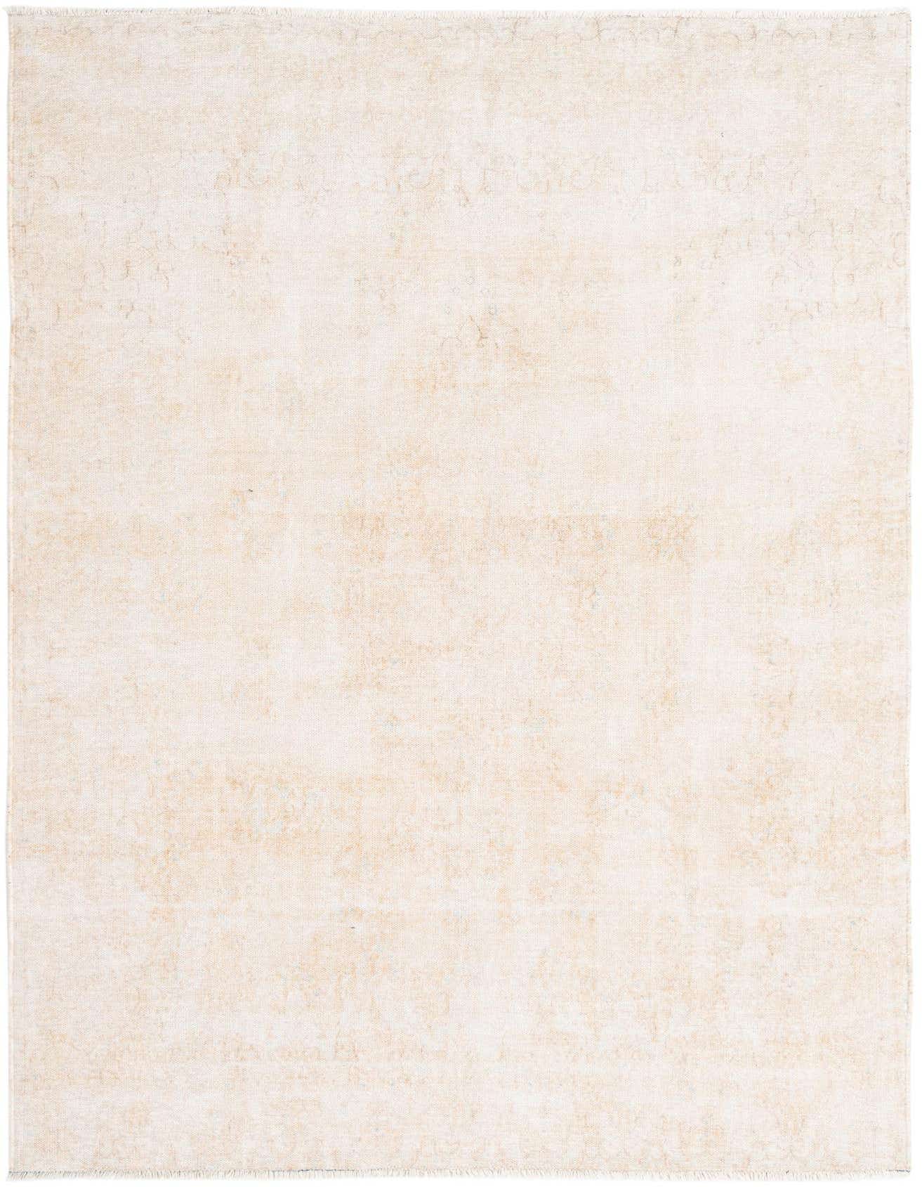 A 5x8 rectangular ivory and cream chenille area rug with a subtle, faded pattern, suitable for a living room.