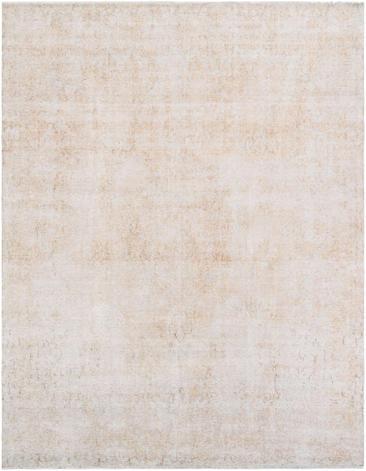 A 9x12 rectangular ivory and cream oriental vintage rug with a subtle, distressed pattern, ideal for a living room.