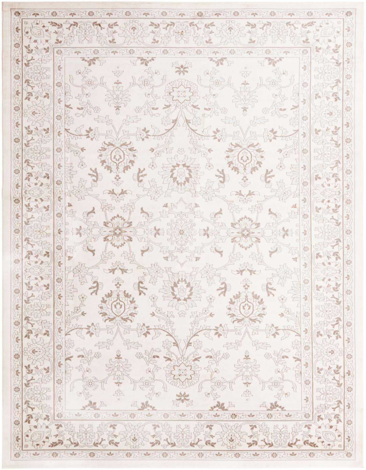 A 10x14 rectangular ivory and cream traditional floral rug with a thin pile, perfect for indoor spaces.