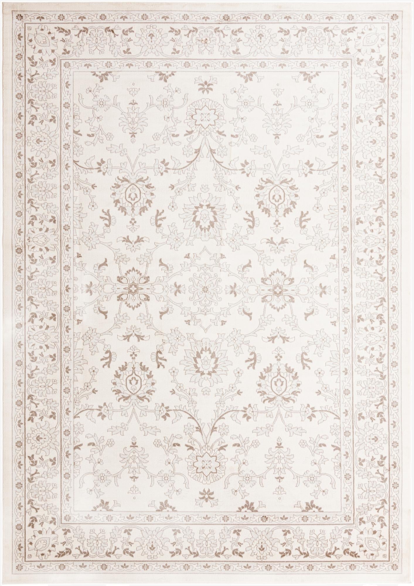 A 10x14 rectangular ivory and cream traditional floral rug with a thin pile, perfect for indoor spaces.
