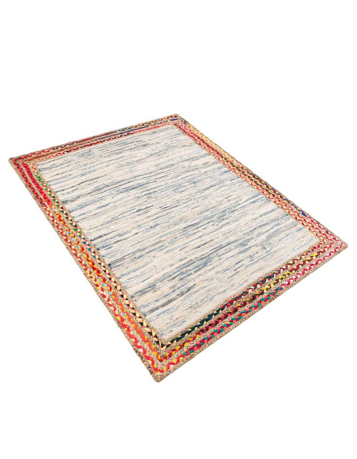 Detail image of  4' 1 x 5'  Hand Braided Chindi Jute Rug