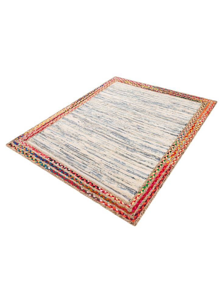 Detail image of  4' 1 x 5'  Hand Braided Chindi Jute Rug