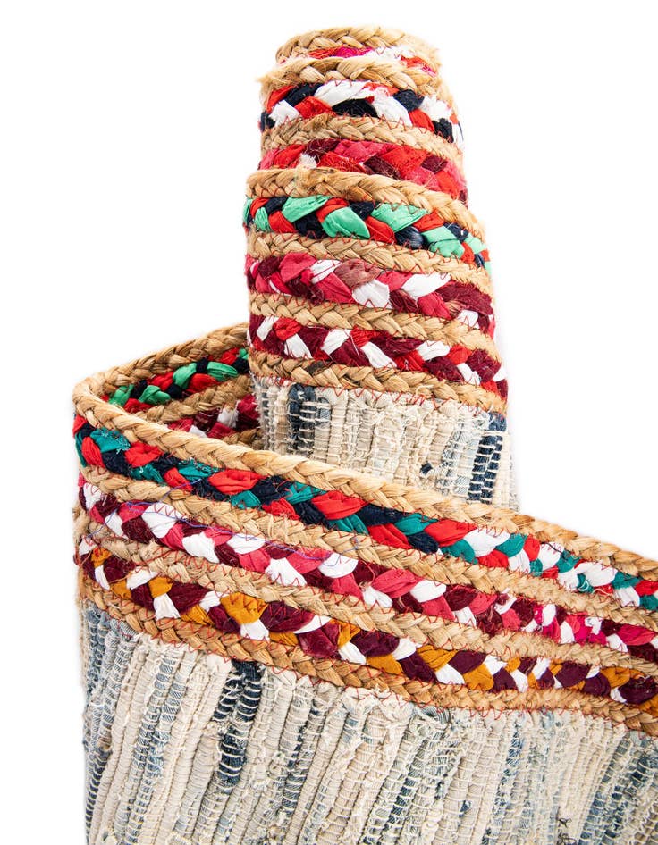 Detail image of  4' 1 x 5'  Hand Braided Chindi Jute Rug