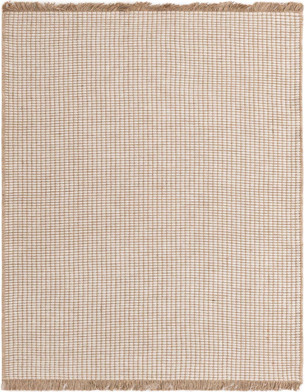A 4x6 rectangular ivory and cream jute rug with a rustic, textured flatweave pattern and fringed edges.
