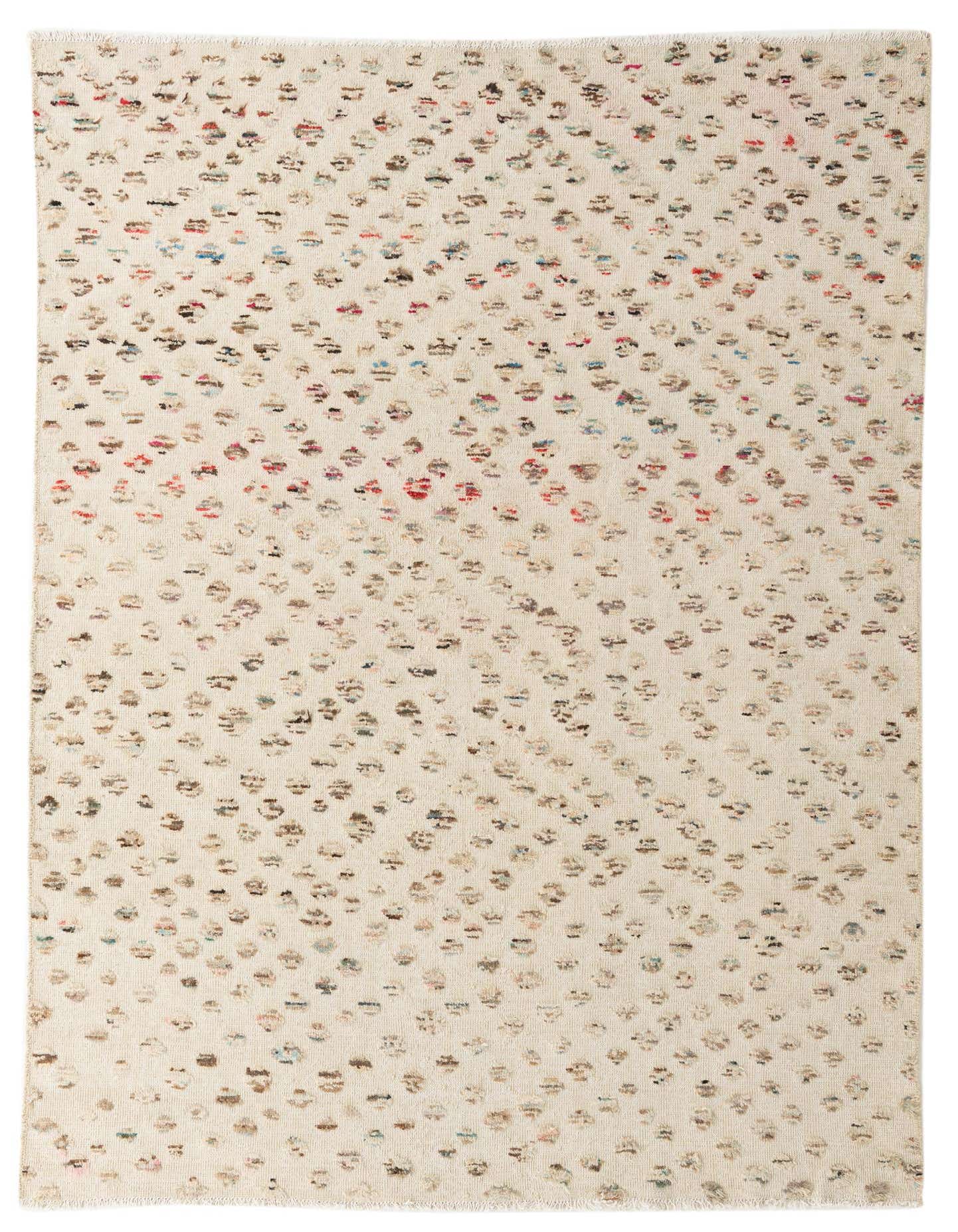 A rectangular 6x9 Darya rug with an ivory background and a modern abstract pattern of small, multicolored dots.