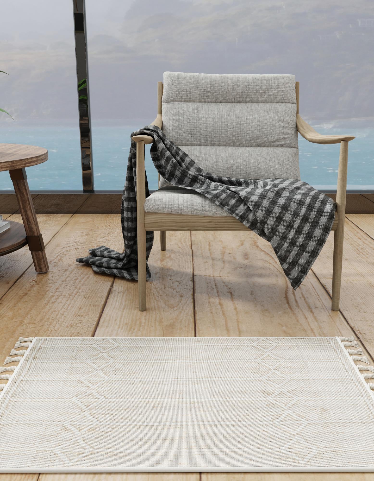 Ivory 4' 1 x 6' 1 Hand Woven Eco Bohemian Indoor Indoor / Outdoor Rug ...