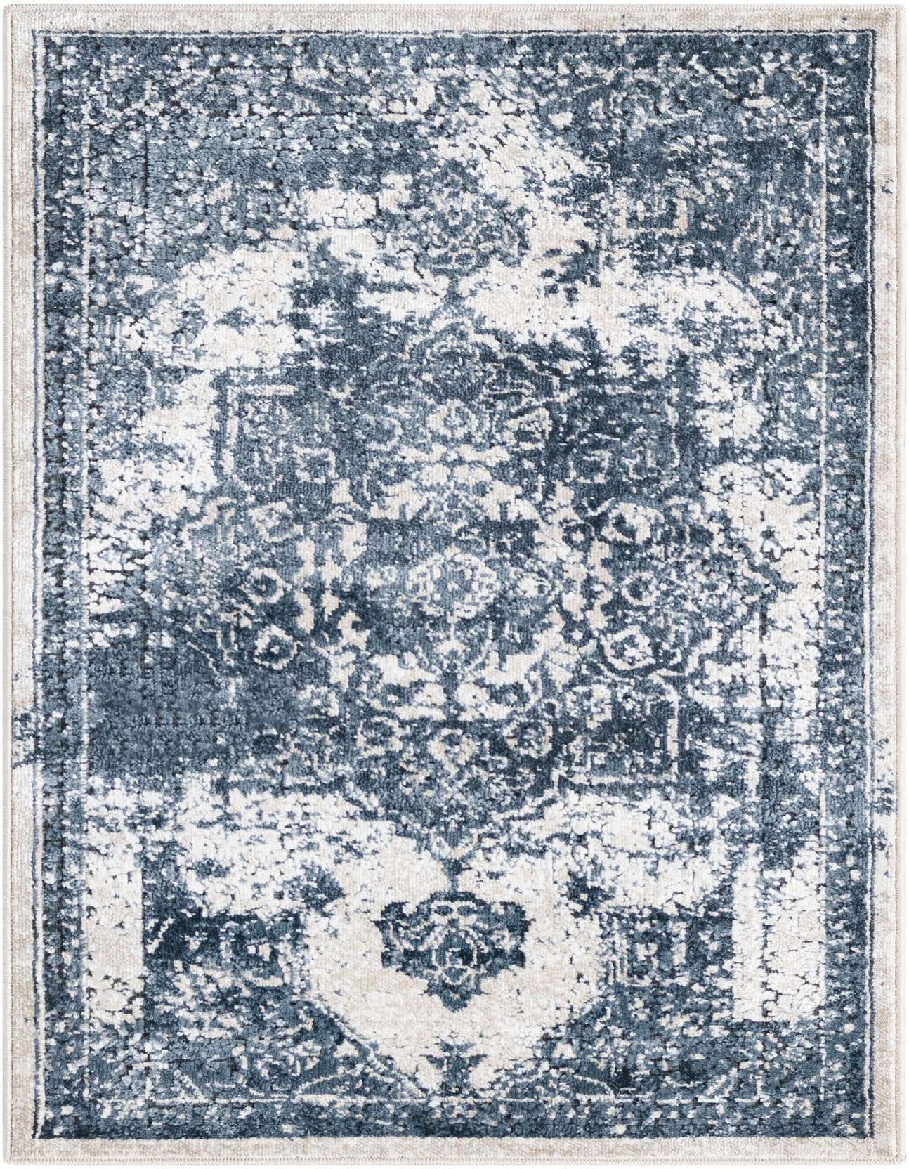 A 2x3 rectangular Eliza rug by Rugs.com featuring a distressed traditional medallion pattern in shades of ivory and cream.