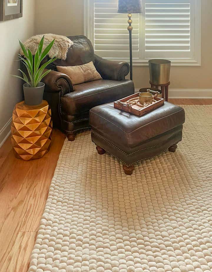 Ivory 8' x 10' Felt Ball Wool Rug | Rugs.com