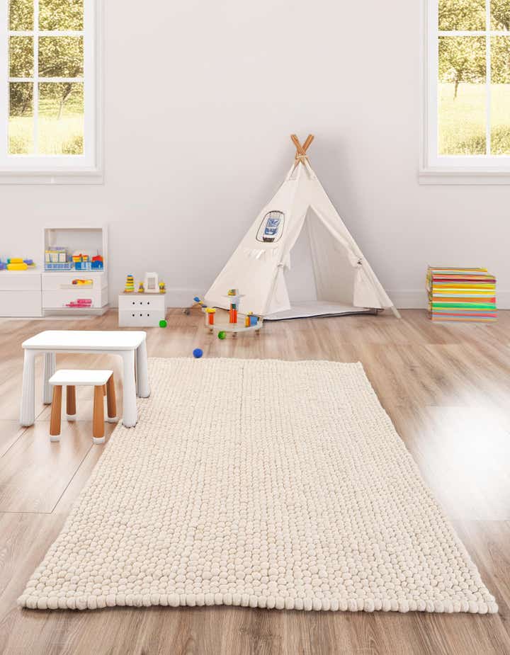 Ivory 4' 1 x 6' 1 Felt Ball Wool Rug | Rugs.com