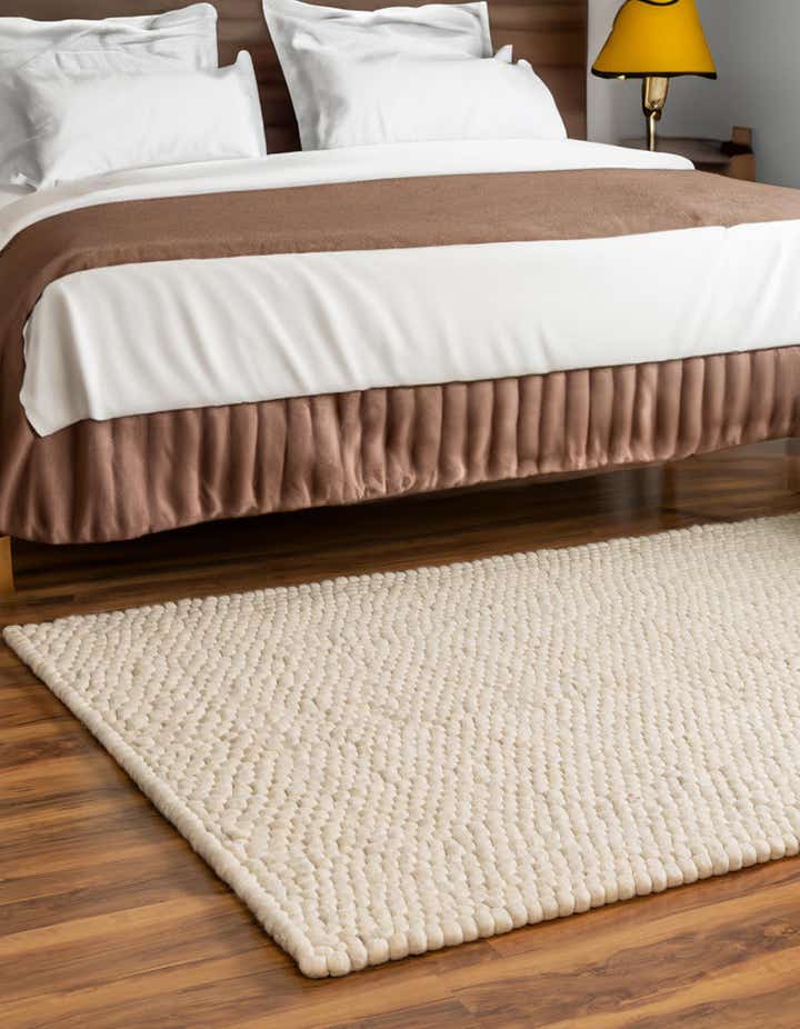 Ivory 4' 1 x 6' 1 Felt Ball Wool Rug | Rugs.com