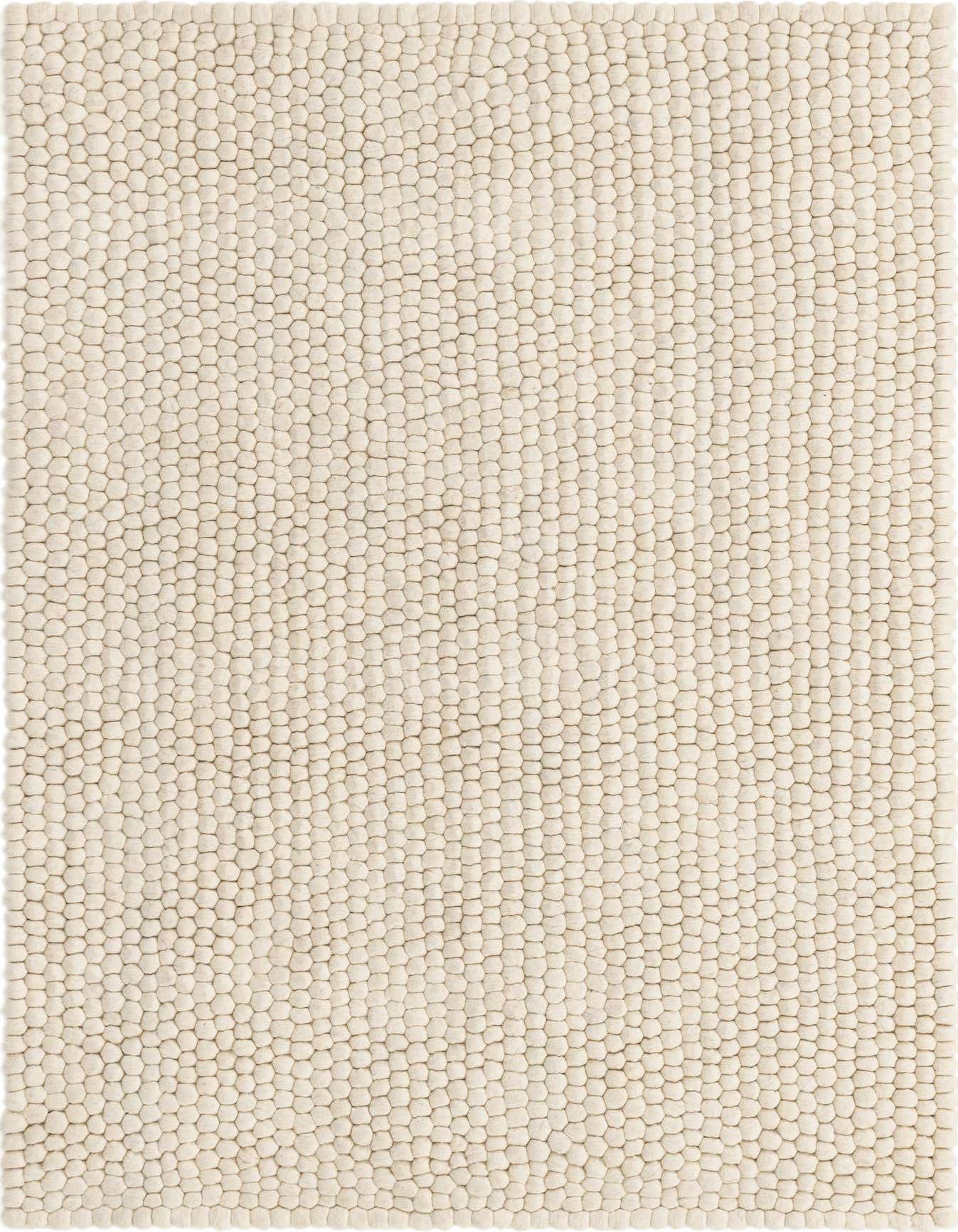A 4x6 rectangular ivory felt ball rug with a textured shag pile, perfect for a modern living room.