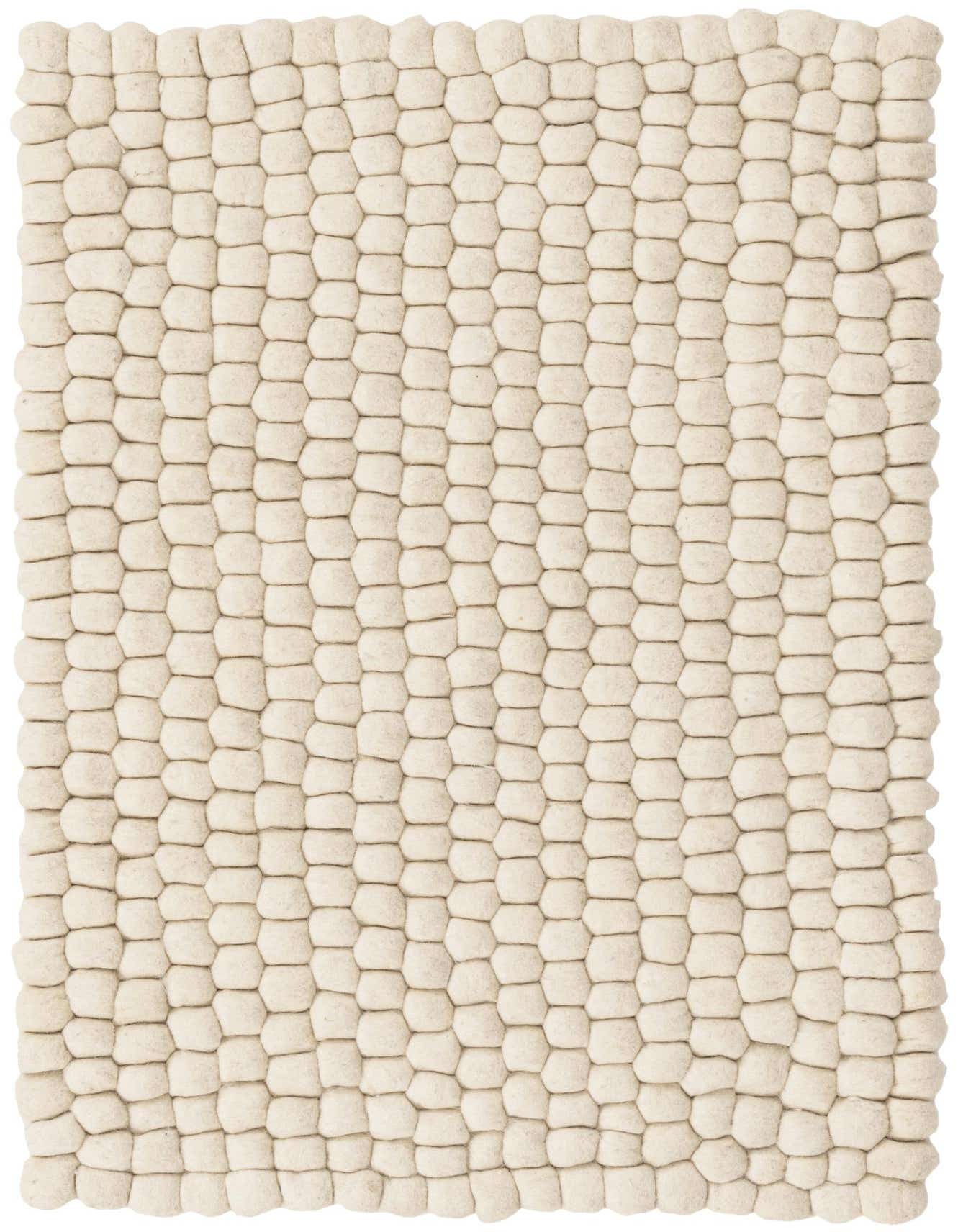 A 2x3 rectangular ivory wool felt ball rug with a textured shag pile, suitable for various indoor spaces.