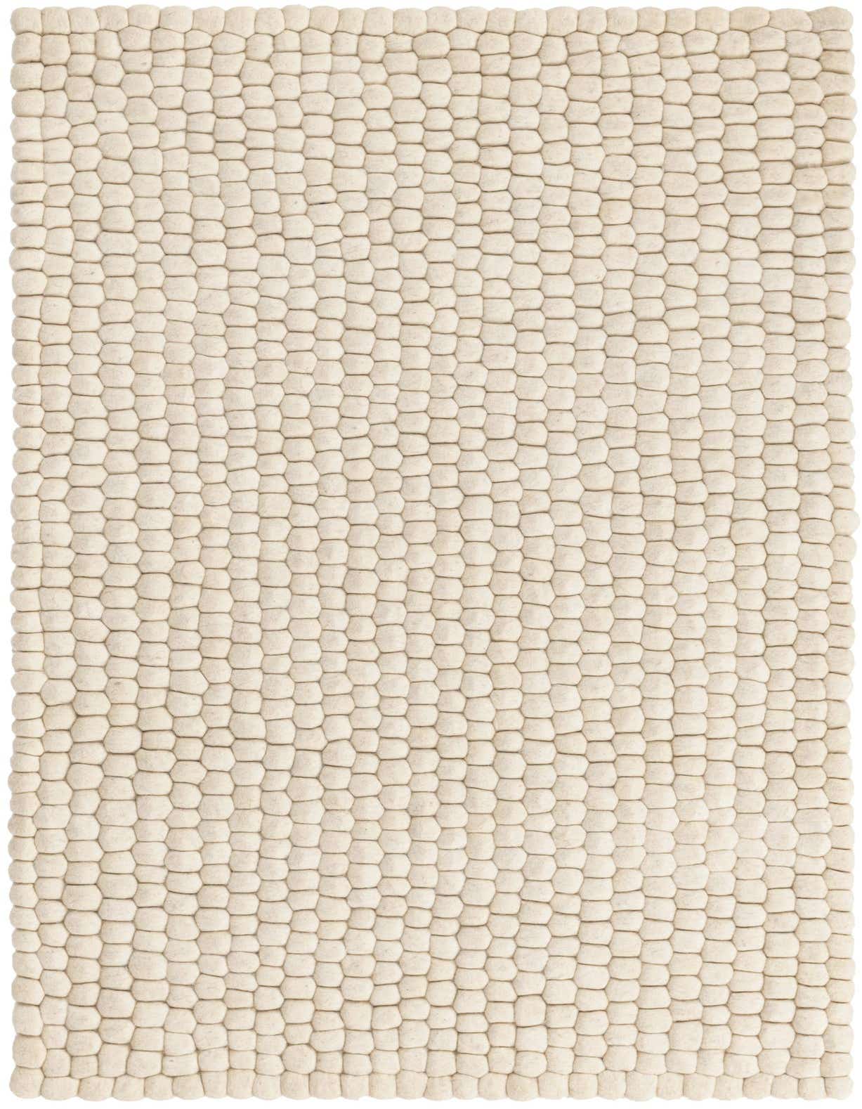 A 3x5 rectangular ivory and cream Felt Ball rug by Rugs.com, featuring a textured shag pile made of individual wool felted balls.