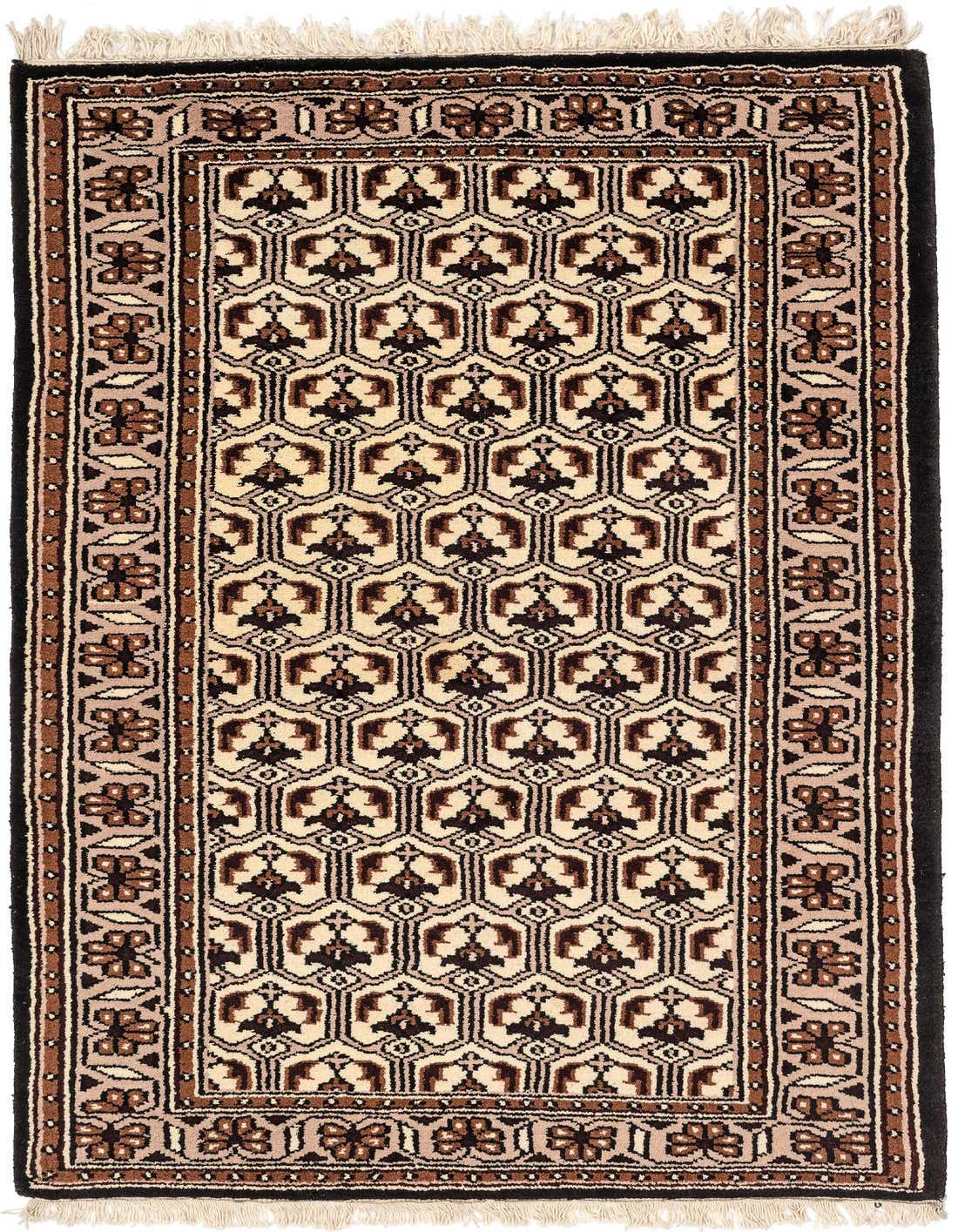 A 3x5 rectangular Ferdos wool rug with an ivory and brown tribal pattern, ideal for an entryway.