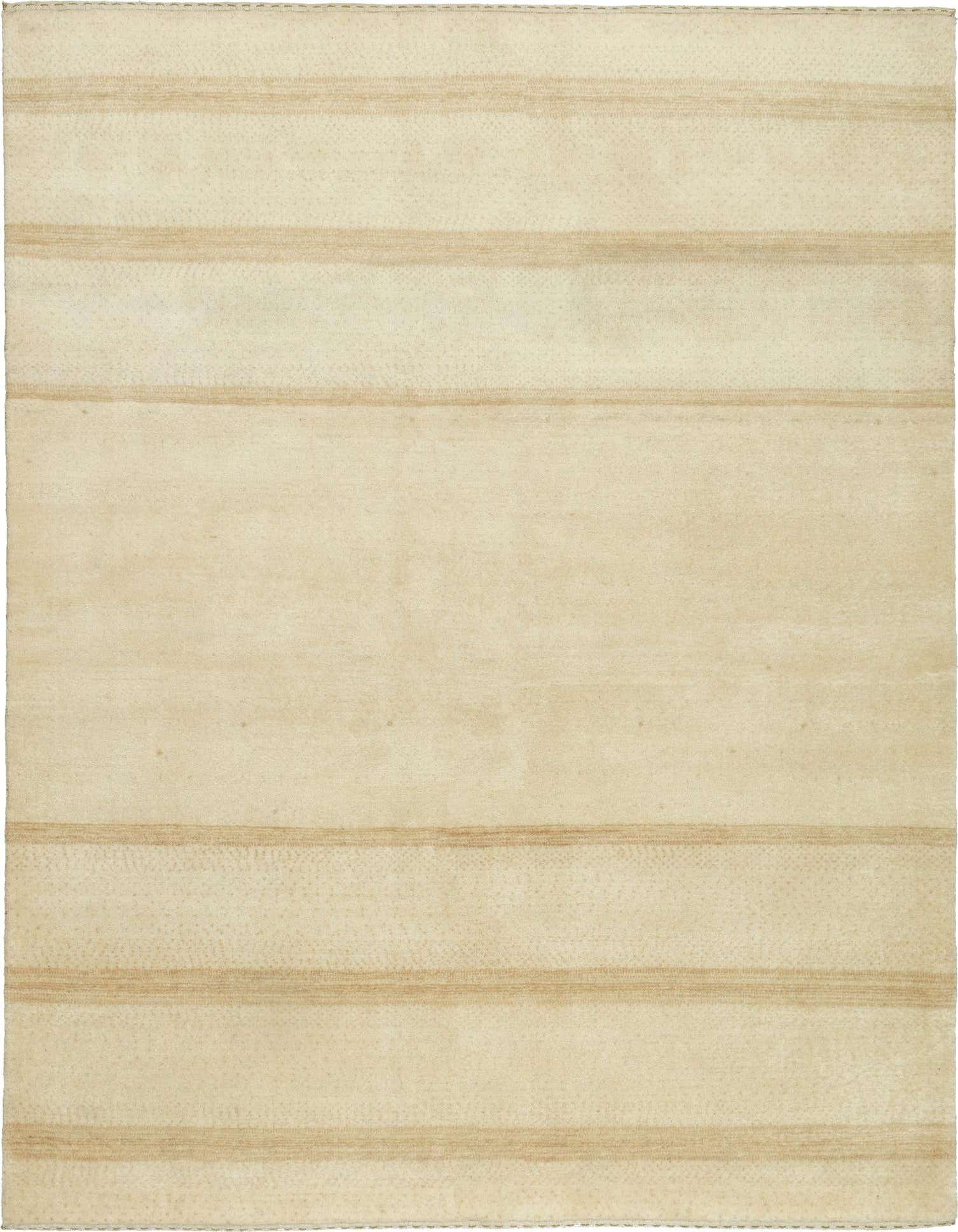 A 5x7 rectangular ivory wool rug with subtle horizontal cream stripes, showcasing a modern, minimalist design.