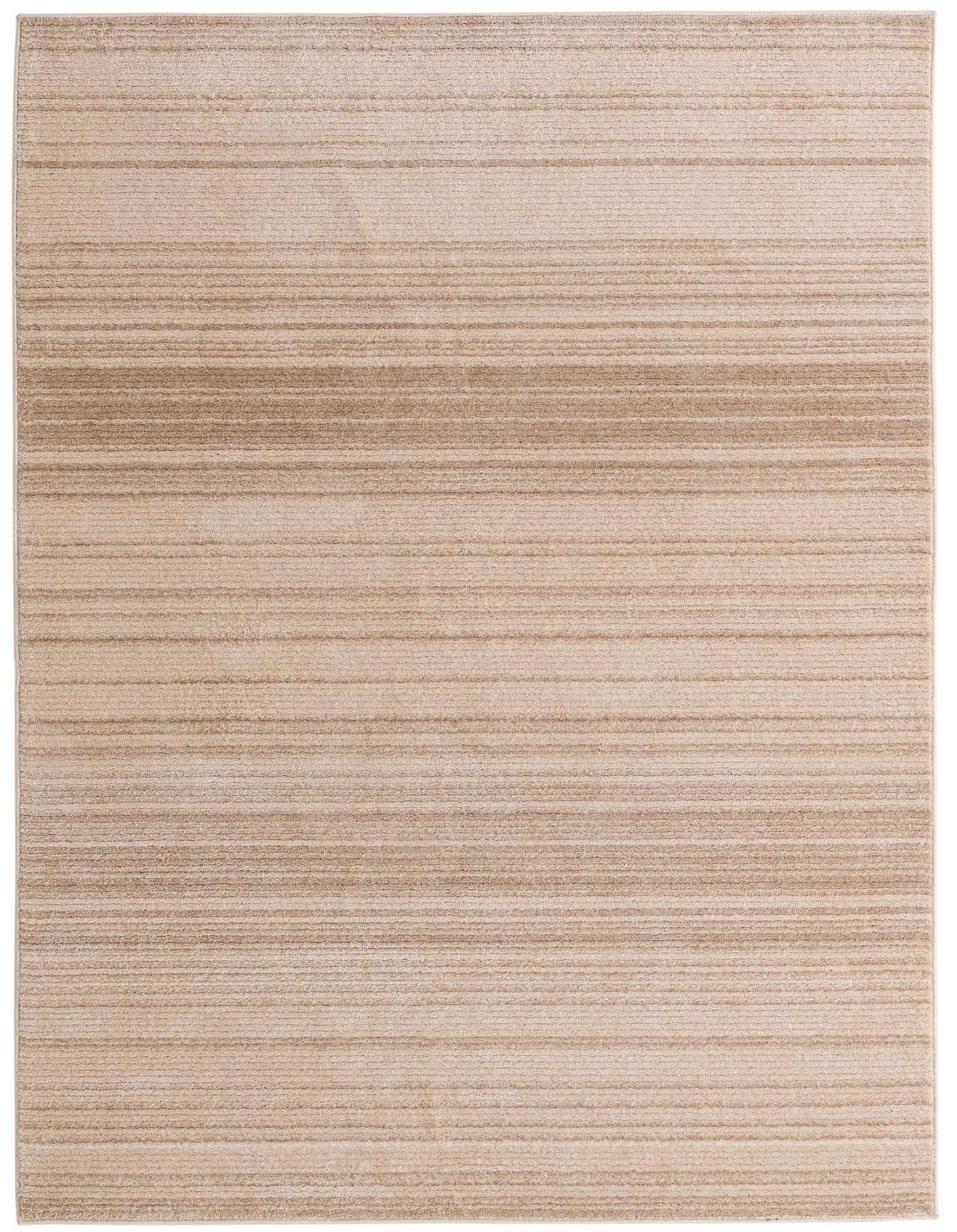 A rectangular 5x8 ivory and cream modern area rug with subtle horizontal textured stripes, perfect for a living room.
