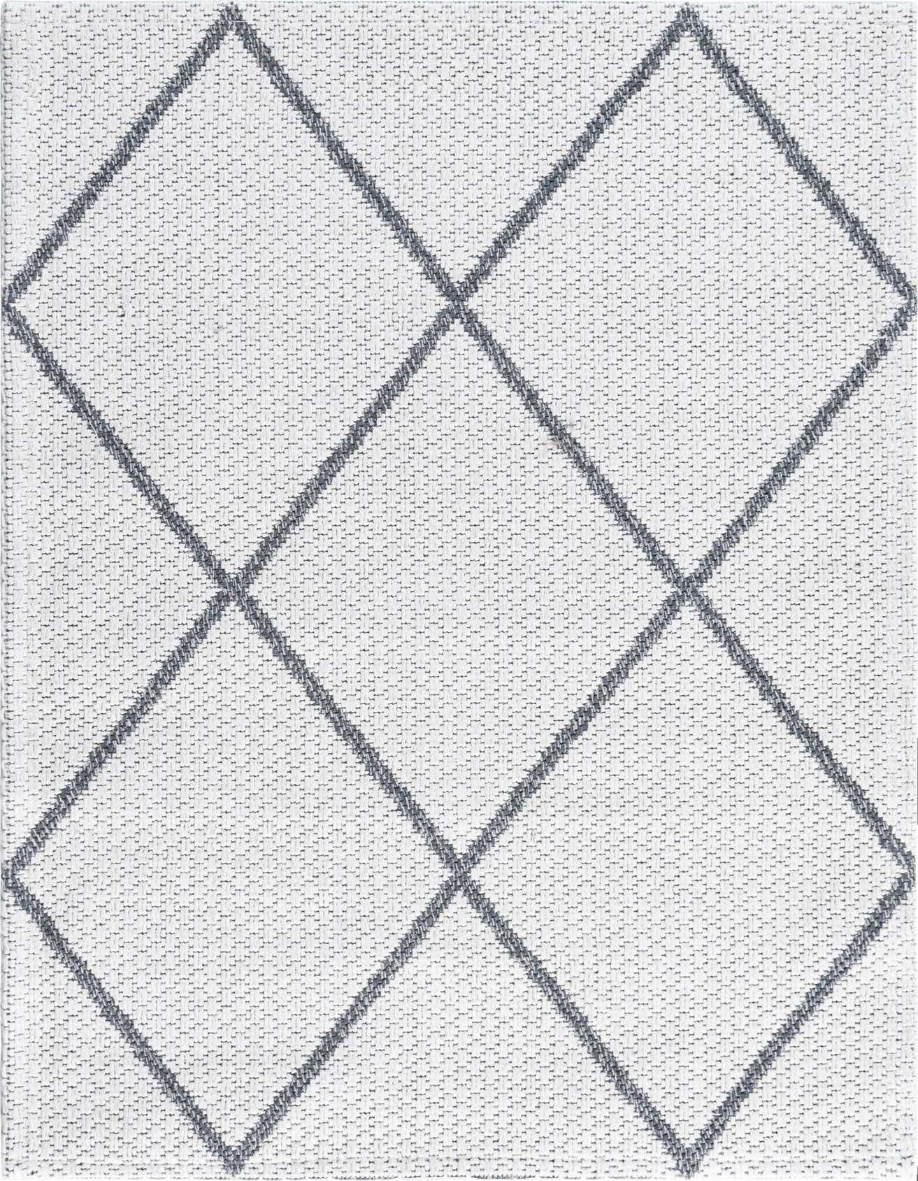 A 2x3 rectangular ivory and cream flatweave rug with a modern trellis pattern, suitable for a kitchen or entryway.