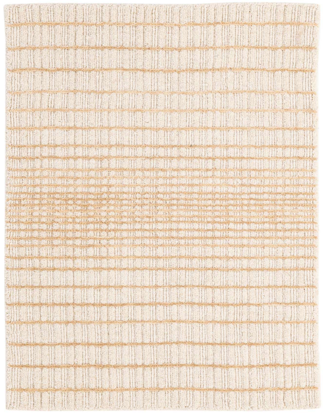 A 2x3 rectangular ivory wool rug with a modern textured stripe pattern, ideal for a kitchen or entryway.