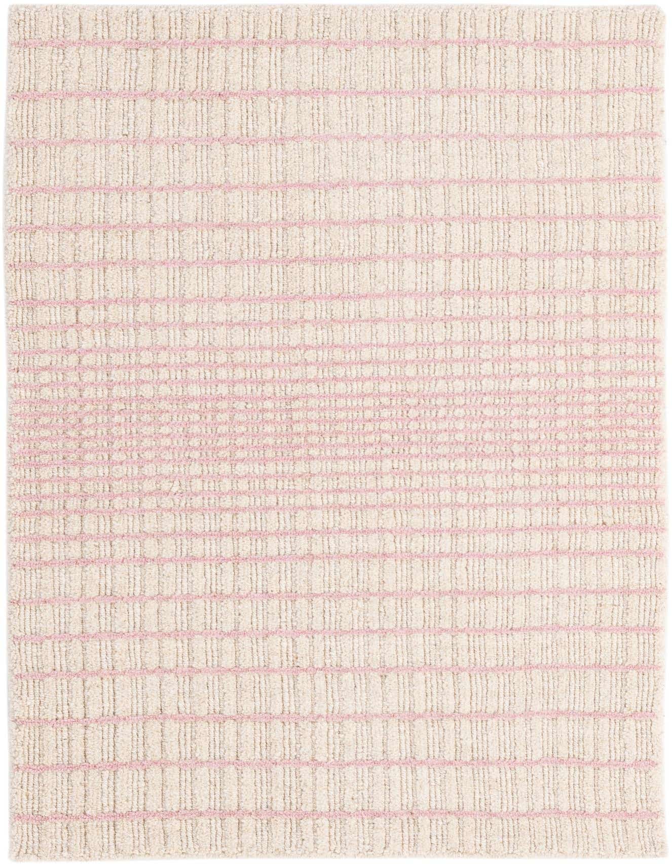 2x3 rectangular ivory wool rug with a modern stripe pattern, featuring subtle pink horizontal lines.