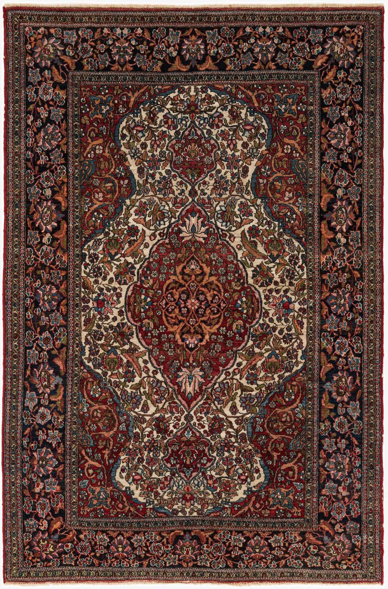  4' 8 x 7' 3  Hand Knotted Isfahan Persian Wool Rug