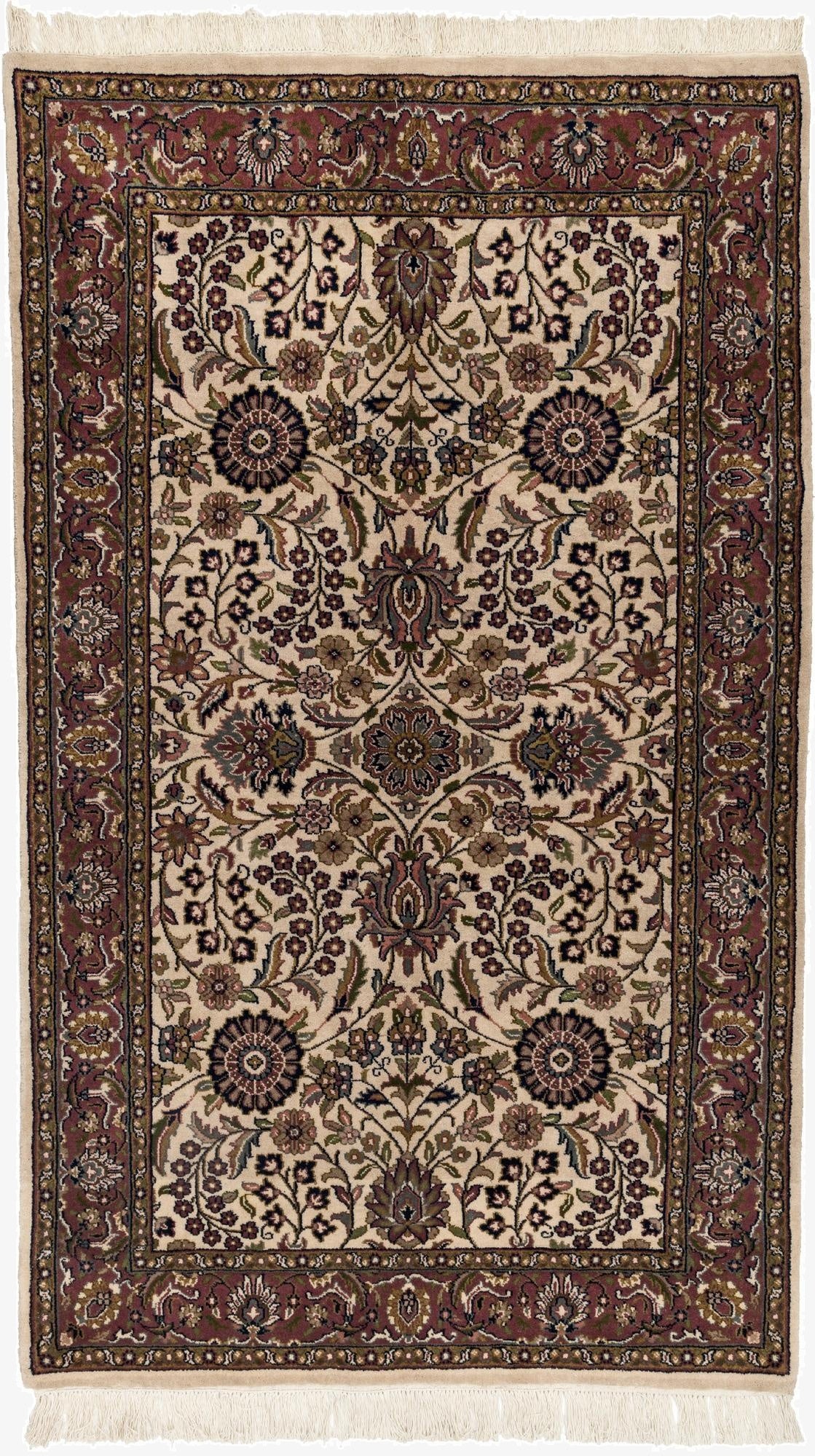  4' x 6' 8  Hand Knotted Isfahan Wool Rug