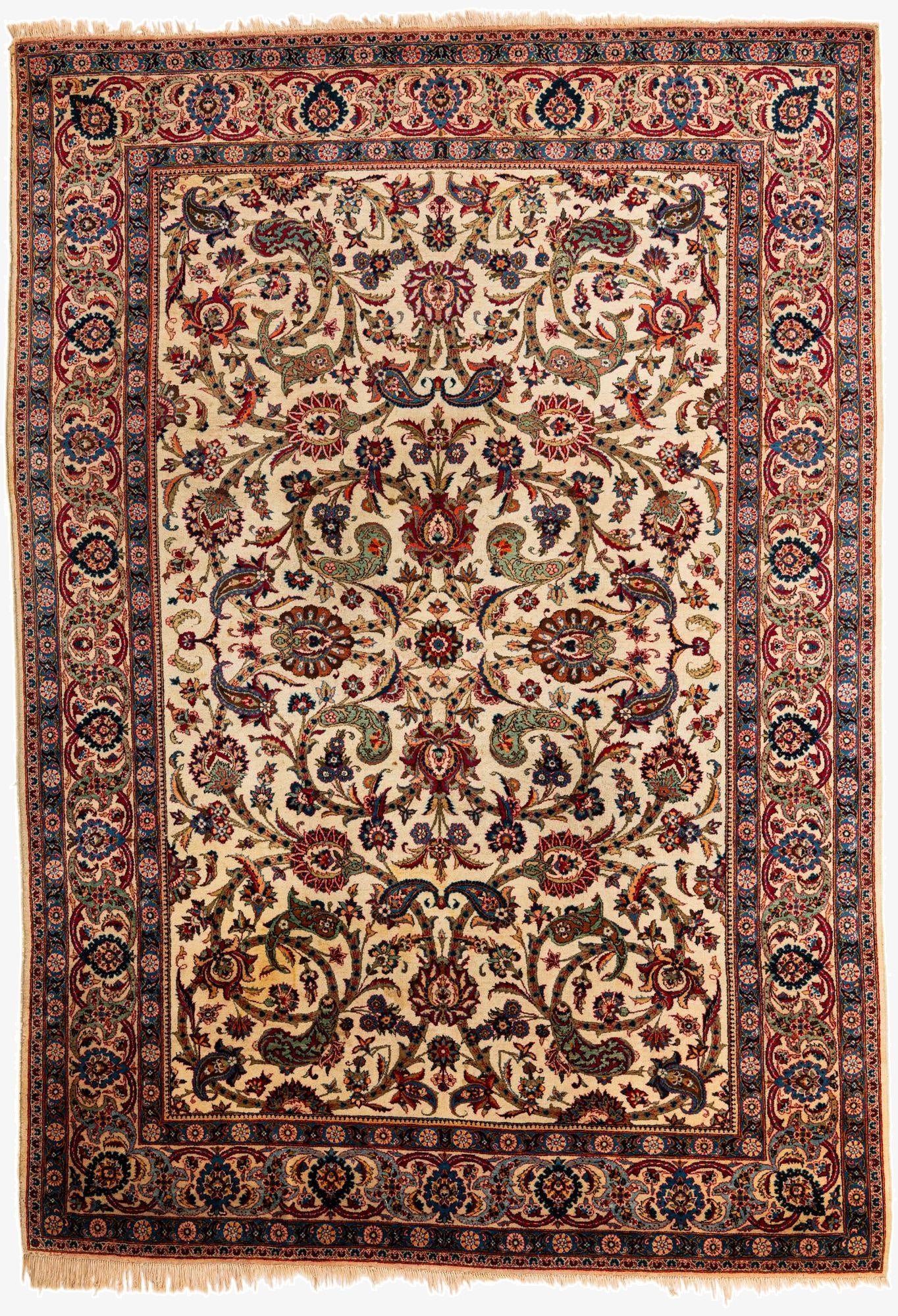  7' 3 x 10' 5  Hand Knotted Kashan Persian Wool Rug