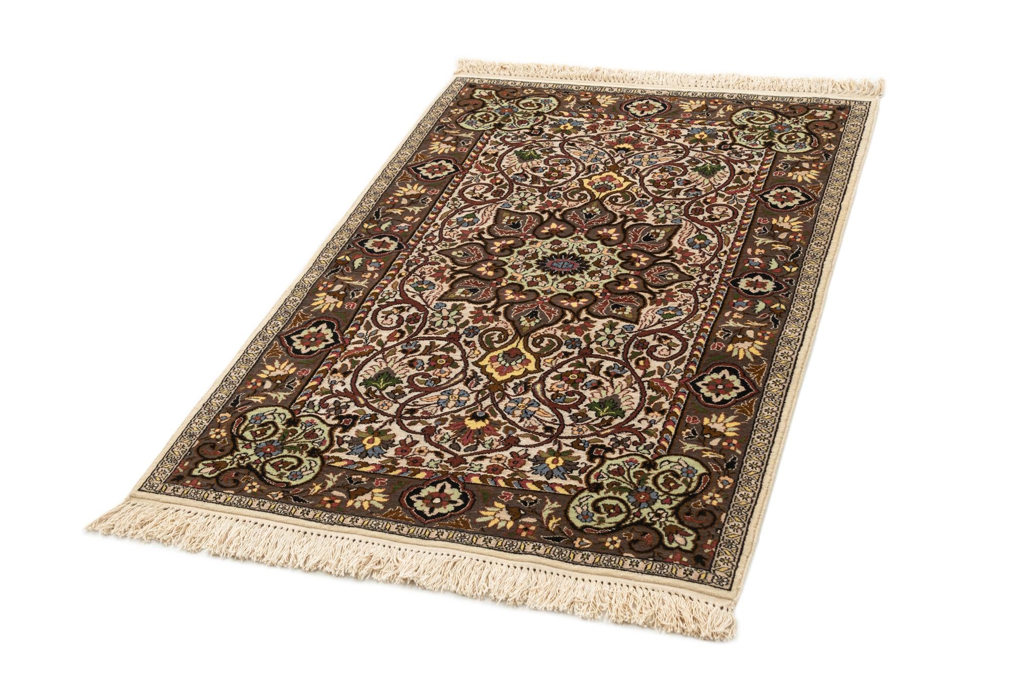 Ivory 3' x 5' Hand Knotted Kashmir Oriental Wool Rug