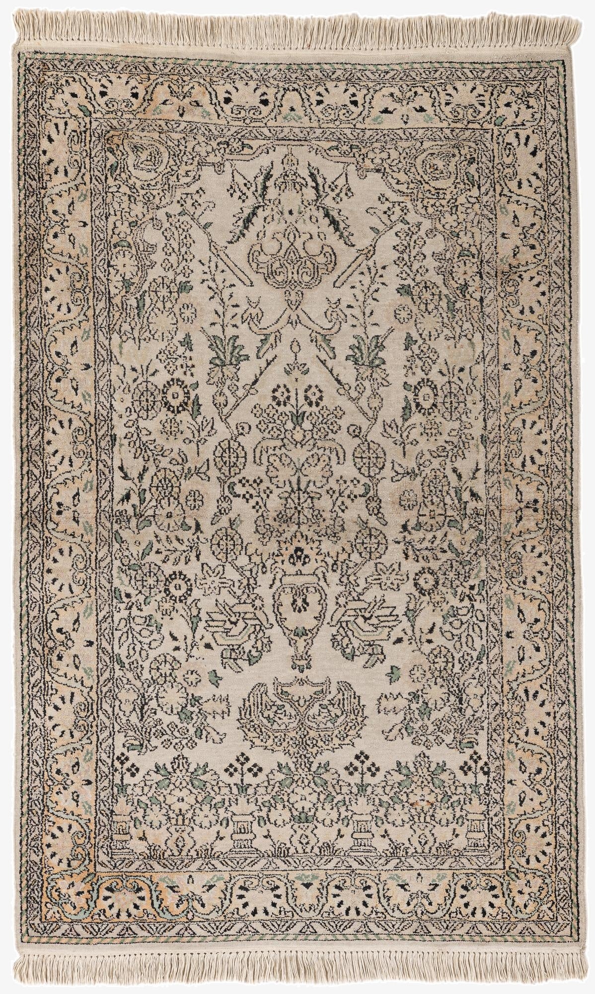  3' 2 x 5' 1  Hand Knotted Kashmir Oriental Wool Rug