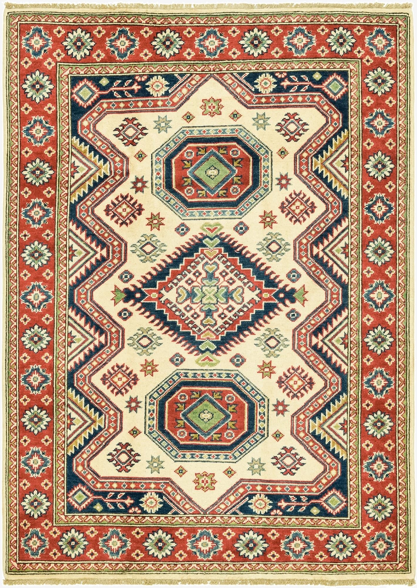  4' 1 x 5' 9  Hand Knotted Kazak Rug