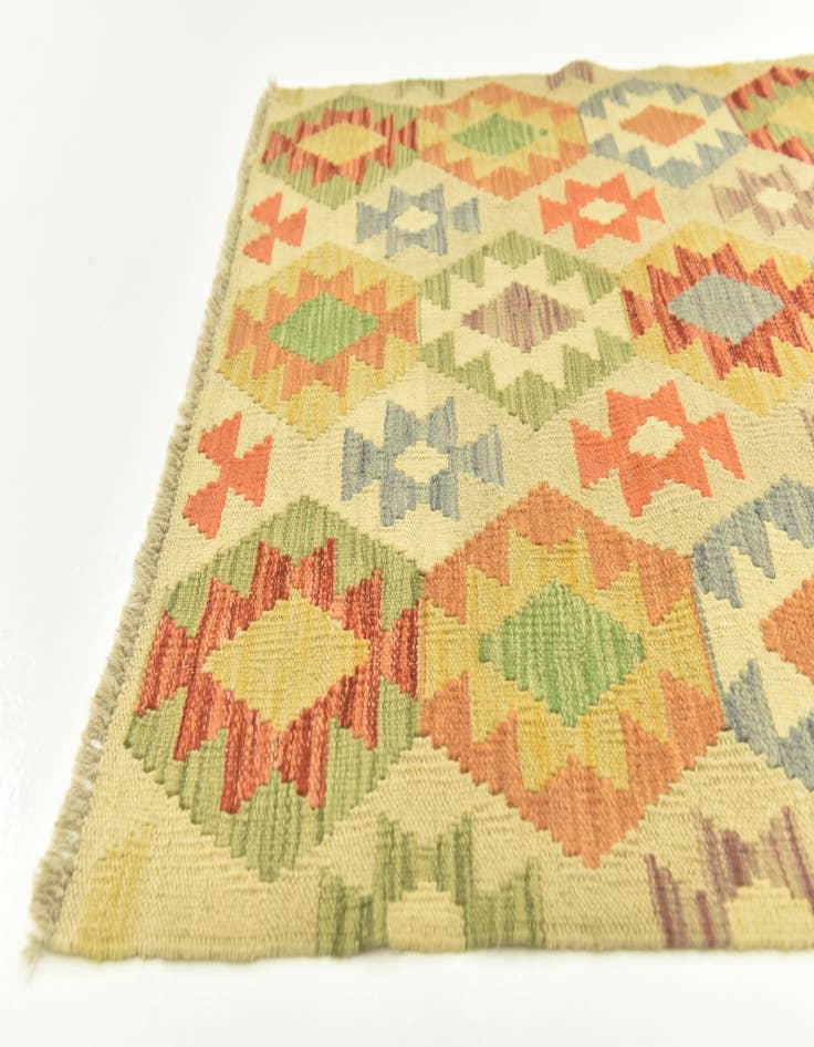 Detail image of  2' 10 x 4' 3  Hand Woven Kilim Maymana Wool Rug