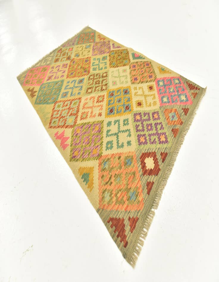 Detail image of  3' 4 x 5'  Hand Woven Kilim Maymana Wool Rug