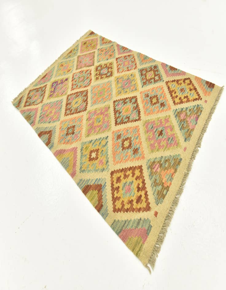 Detail image of  3' 2 x 4' 9  Hand Woven Kilim Maymana Wool Rug