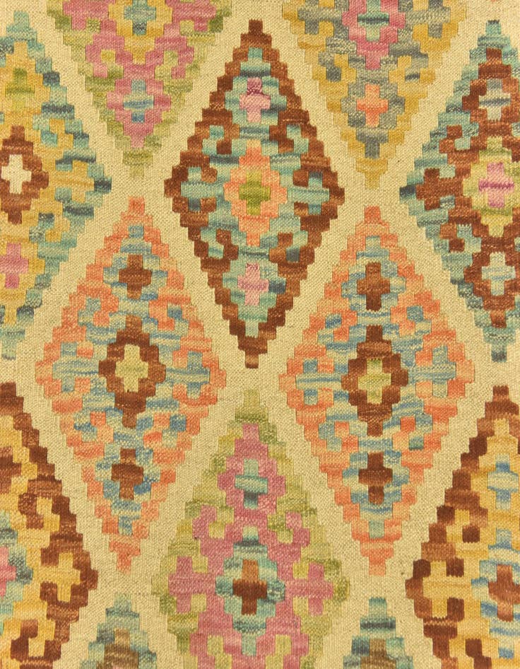 Detail image of  3' 2 x 4' 9  Hand Woven Kilim Maymana Wool Rug