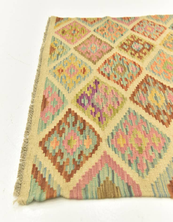 Detail image of  3' 2 x 4' 9  Hand Woven Kilim Maymana Wool Rug