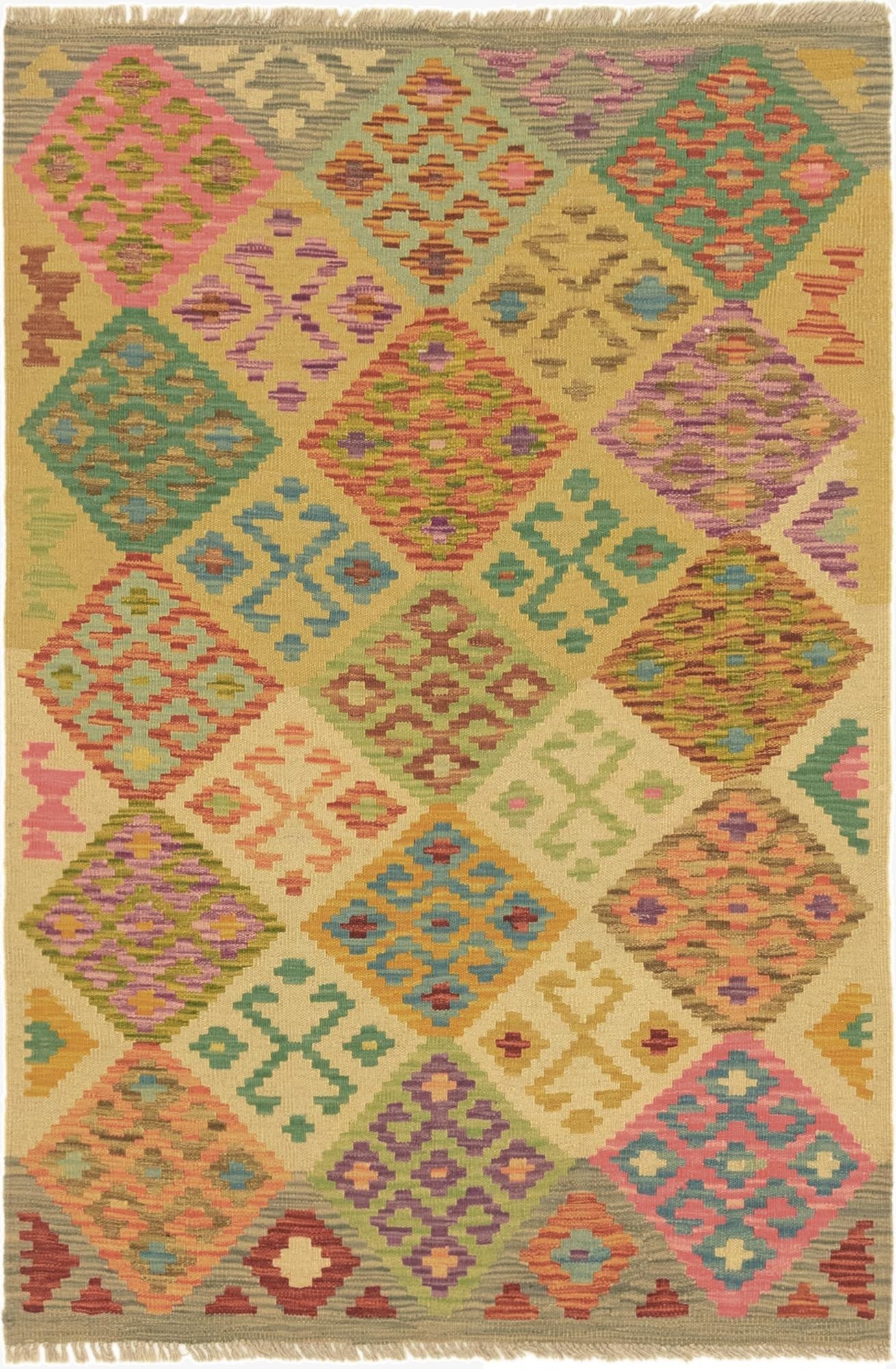  3' 4 x 5'  Hand Woven Kilim Maymana Wool Rug