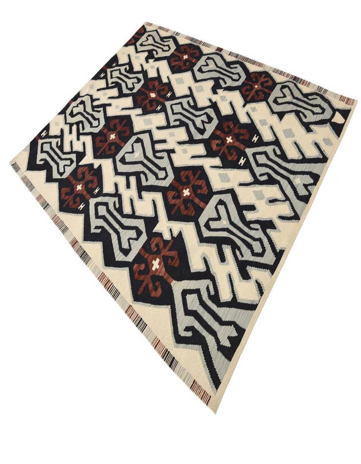 Detail image of  6' x 8'  Hand Woven Kilim Modern Wool Rug