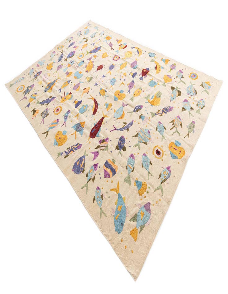 Detail image of  6' 5 x 9' 5  Hand Woven Kilim Suzani Wool Rug