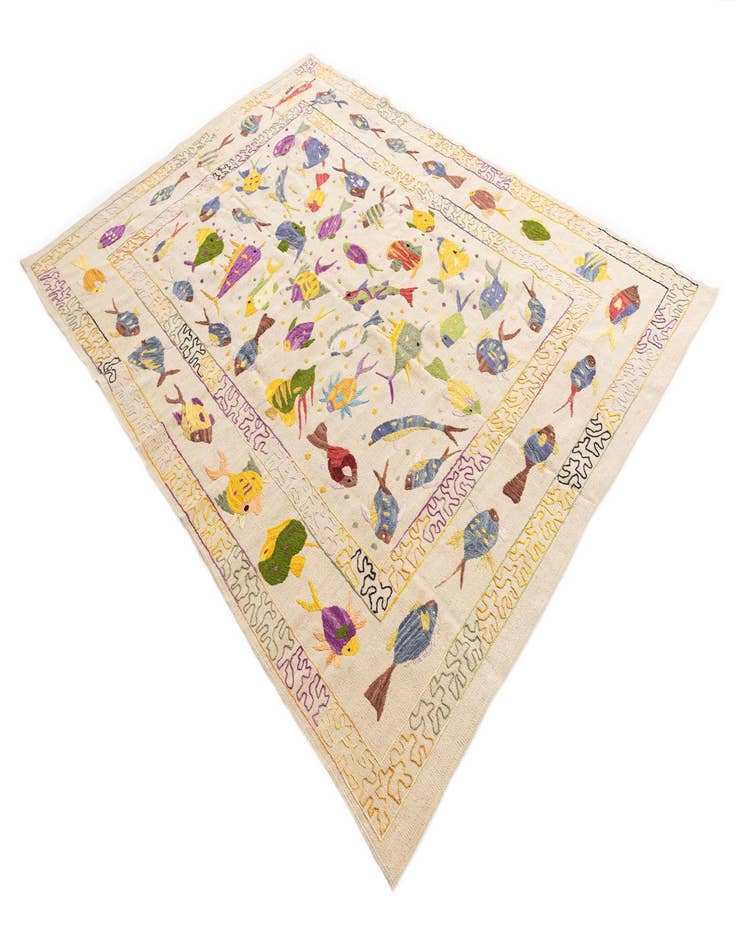 Detail image of  5' 7 x 7' 9  Hand Woven Kilim Suzani Wool Rug