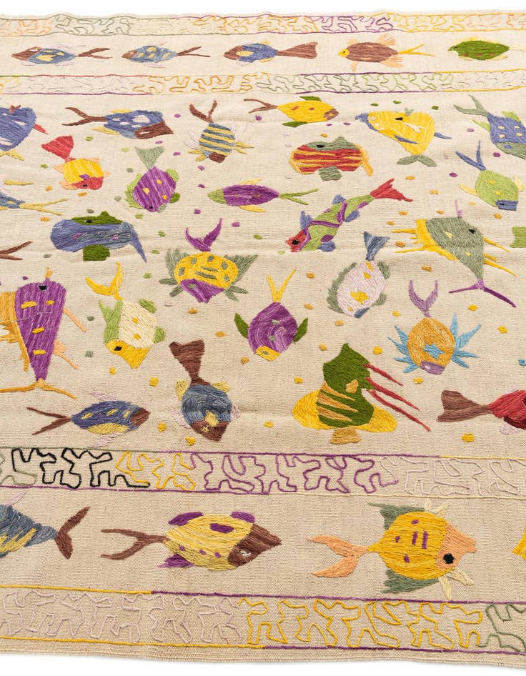 Detail image of  5' 7 x 7' 9  Hand Woven Kilim Suzani Wool Rug