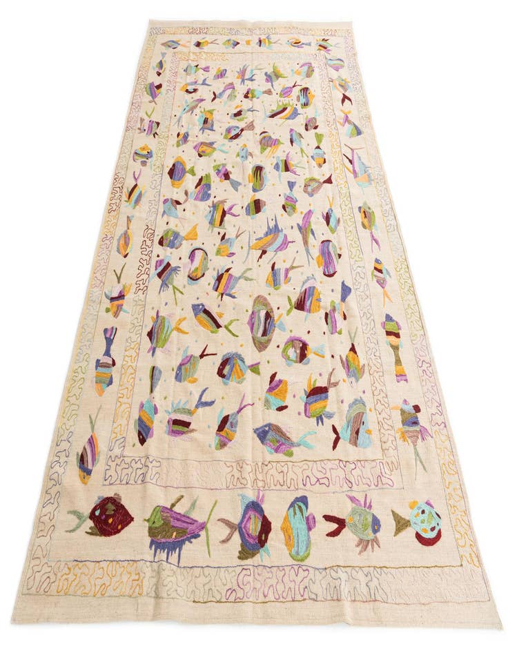 Detail image of  6' 4 x 9' 5  Hand Woven Kilim Suzani Wool Rug